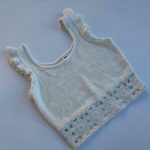 Cream Ribbed Ruffled Crop Tank Top